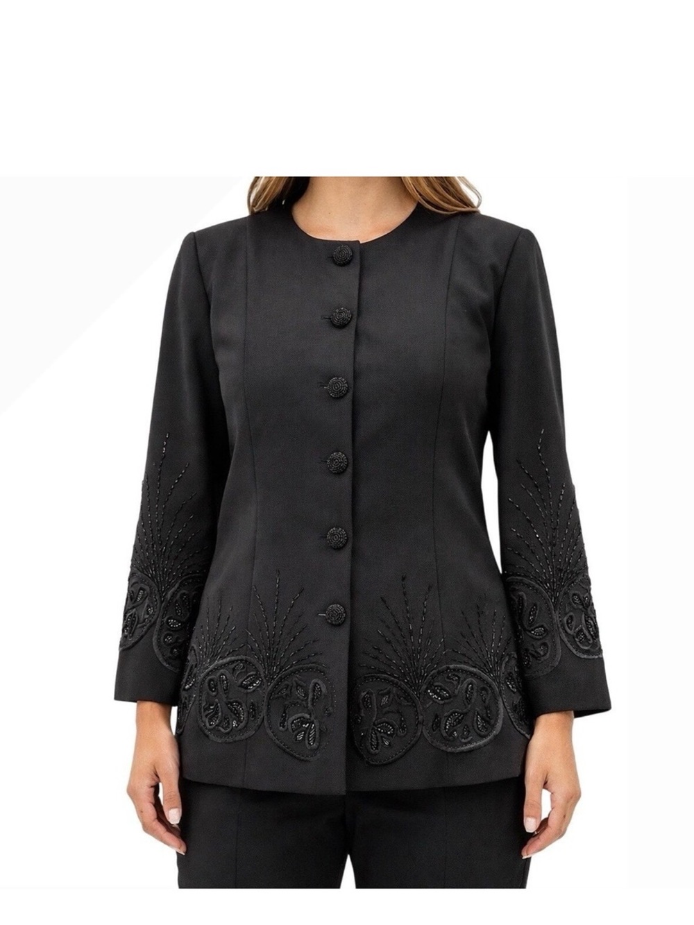 Vintage St. Anthony Evening Black Beaded Embroidered Jacket